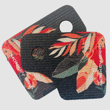 Load image into Gallery viewer, A pair of floral-patterned hand grips with the text 'MONKEY GRIPS' on it, primarily in colors black, red, and orange.