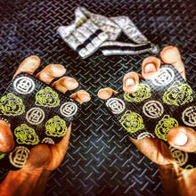 Load image into Gallery viewer, Monkey Grips crossfit pull up weightlifting gloves. The original lime. Thumb through loop. Weighted vest.